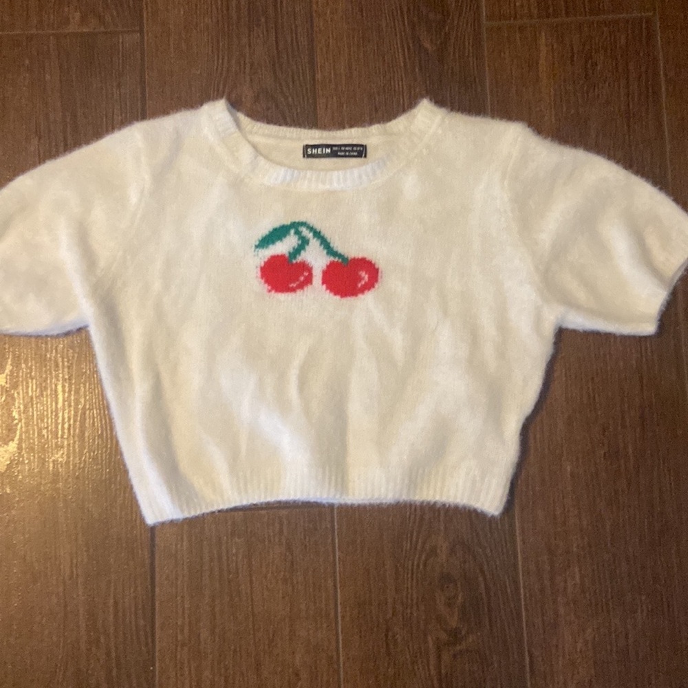 cherry fuzzy cropped sweater